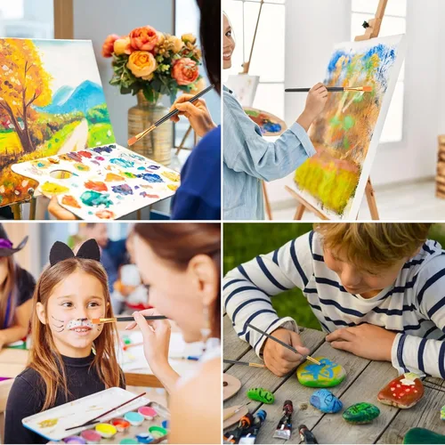 Miniatura 7 de Juego de pinceles de pintura acrílica ESRICH, 10 paquetes/100 piezas de pinceles de acuarela, cabeza de cepillo de nylon, para pintura al óleo, Negro