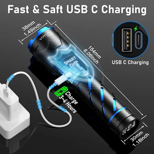 Miniatura 4 de Linternas recargables de alto lúmenes, 100000 LM, batería de 5000 mAh con pantalla LCD, 3 modos, zoomable e impermeable IP67, para camping, pasear