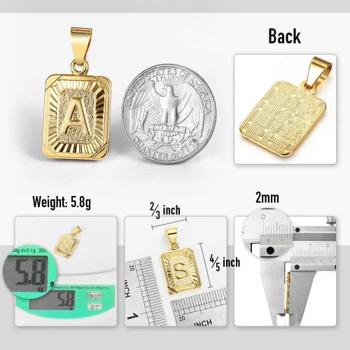 Miniatura 2 de Trendsmax Colgante rectangular con letra inicial para hombres y mujeres, chapado en oro, collar con dije de letra mayúscula, cadena Rolo, 18