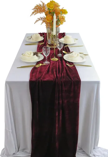 Miniatura 10 de Camino de mesa de terciopelo, decoración de recepción de boda de lujo de 10 pies, tela de terciopelo suave, superposición de lino para fiesta