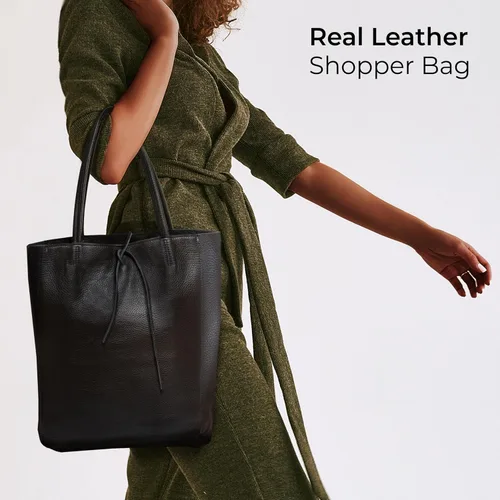 Miniatura 8 de Bolso de mano italiano de piel auténtica para mujer, con cremallera, grande, alto, suave, sin forro, para compras, trabajo, viajes