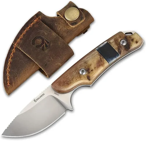 Cool Hand Cuchillo de 5.98 pulgadas con funda de cuero, cuchillo de transporte horizontal compacto de espiga completa, funda de lazo de cinturón de