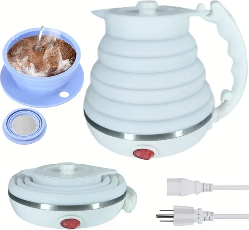 Miniatura 15 de Hervidor eléctrico de viaje, hervidor de té portátil pequeño, hervidor eléctrico plegable de silicona de grado alimenticio, apagado automático