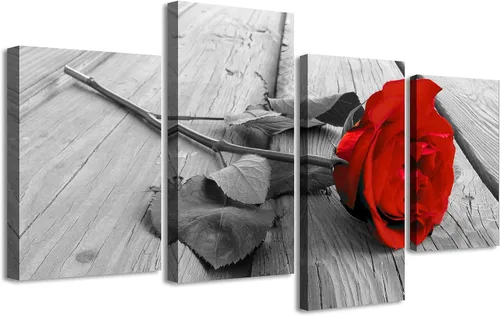 JiazuGo Lienzo decorativo enmarcado con rosas rojas, pintura floral moderna en blanco y negro, póster vintage para sala de estar, dormitorio,