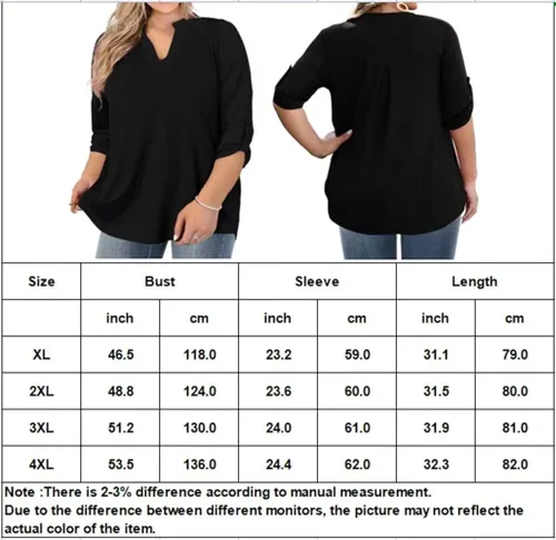 Miniatura 6 de AMCLOS Camisetas de talla grande para mujer, cuello en V, estilo casual, suave, fluido, manga larga con botones