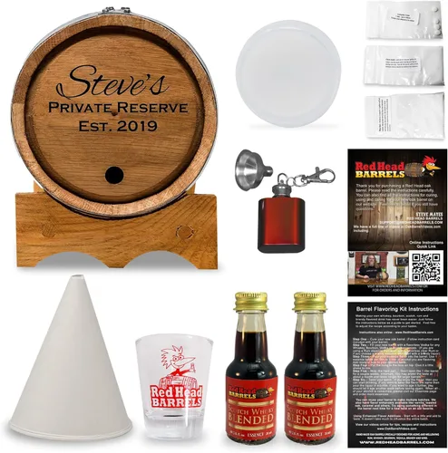 Miniatura 15 de Red Head Barrels - Barril de envejecimiento de roble blanco americano grabado personalizado de 2 litros con juego de regalo saborizante, vaso de Ron