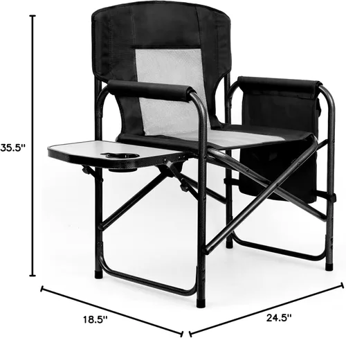 Miniatura 3 de Sillas de camping Yestomo, sillas plegables para exteriores, sillas de directores plegables para adultos resistentes, soporte hasta 450LBS Negro/Gris