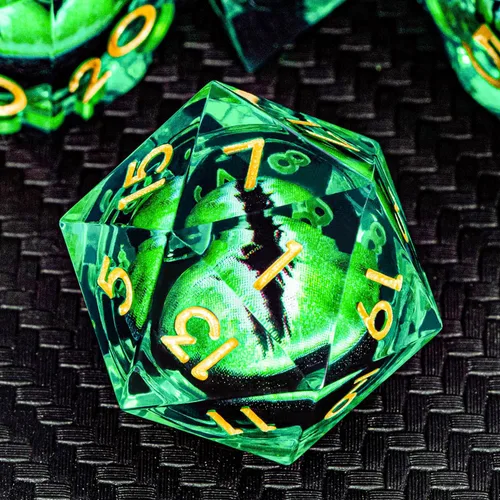 Miniatura 12 de ARUOHHA Juego de dados DND de núcleo líquido, 7 piezas de dados de resina azul afilados compatibles con juegos de rol D&D, juego de dados