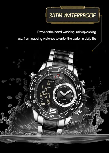 Miniatura 5 de NAVIFORCE Reloj para hombre reloj de cuarzo digital de doble pantalla multifuncional de acero inoxidable