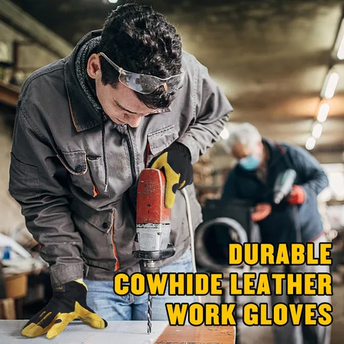 Miniatura 2 de AIGEVTURE Mens Leather Gardening Gloves Cowhide Leather Work Gloves Mechanics Construction