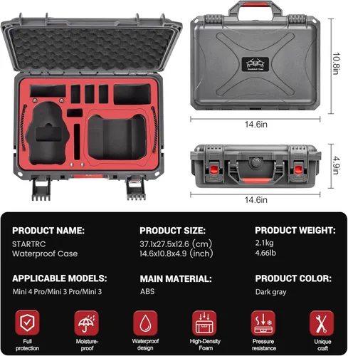Miniatura 7 de STARTRC Mini 4 Pro Funda de transporte dura impermeable para DJI Mini 3 Pro/3 accesorios, estuche de viaje para Fly More Combo de doble capa Gris