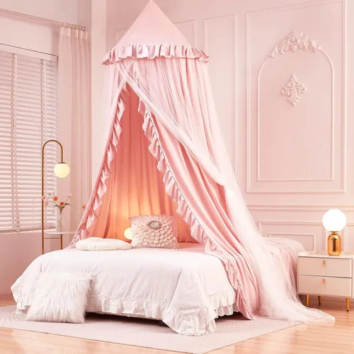 Mengersi Dosel de cama para niñas, Cortinas de dosel de cama redondo tipo cúpula de princesa - Red mosquitera de ensueño, tienda de juego tipo