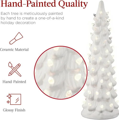 Miniatura 2 de Best Choice Products Juego de 3 árboles de Navidad de cerámica, decoración navideña de mesa pintada a mano con bombillas blancas cálidas, luces LED
