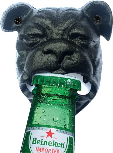 Miniatura 3 de MGTECH Abrebotellas Bulldog montado en la pared, abrebotellas rústico de hierro fundido para perros
