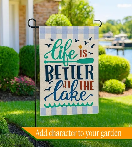 Miniatura 3 de Bandera de jardín de verano de doble cara de 12 x 18 pulgadas – Banner Life Is Better At The Lake – Decoración navideña para patio al aire libre