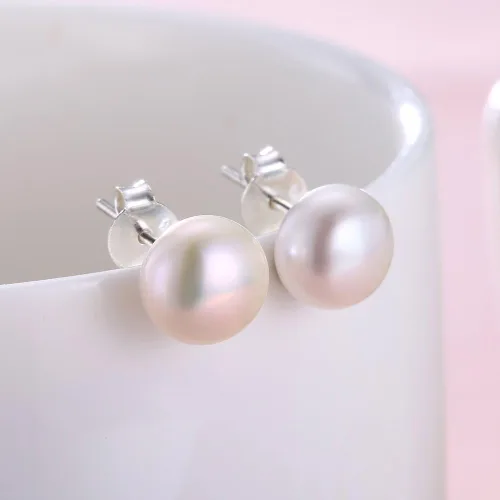 Miniatura 4 de ALYC Pearl Earrings Freshwater Pearl White Button Stud Earrings with 925 Sterling Silver for Women