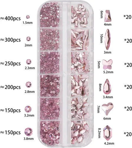 Miniatura 2 de Diamantes de imitación para arte de uñas, diamantes de imitación rosados con parte trasera plana para maquillaje, gemas de uñas, cristales de uñas