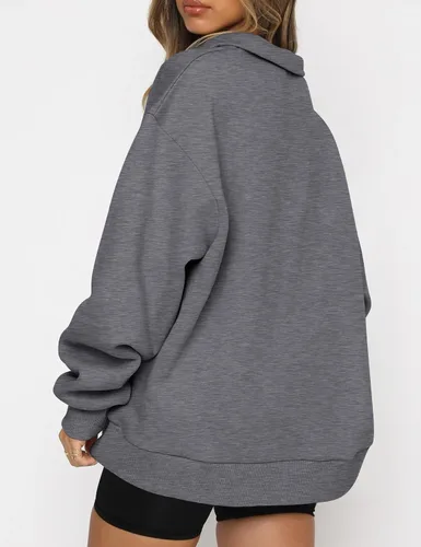 Miniatura 3 de EFAN Sudadera de gran tamaño con media cremallera para mujer, sudadera de manga larga con cremallera de un cuarto, sudadera moderna con capucha