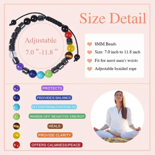 Miniatura 5 de Brazalete GelConnie de piedras de lava, 7 chakras, 0.32 pulgadas, piedra natural, para curación, alivio del estrés, yoga, ansiedad, aromaterapia