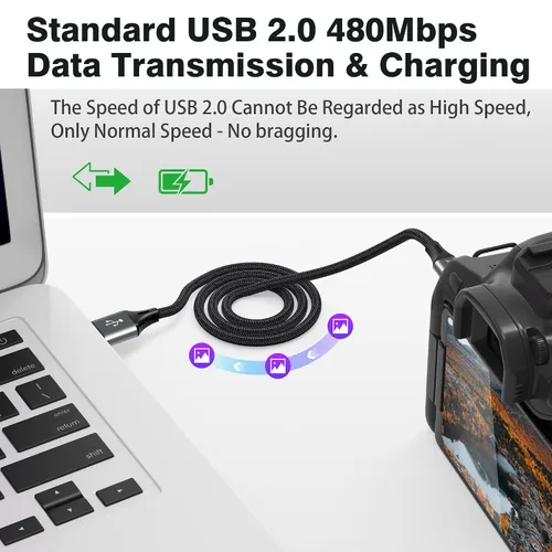 Miniatura 3 de AGVEE Paquete de 2 cables mini USB de 10 pies, cable de carga trenzado duradero USB-A a Mini-B para TI-84, Garmin GPS, Go-Pro Hero 4 3 2 HD