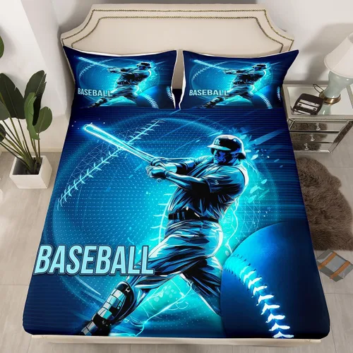 Miniatura 29 de Erosebridal Sábana bajera ajustable de béisbol tamaño individual, juego de cama de juegos deportivos para niños, niñas, adolescentes y adultos