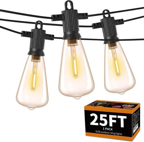 ZOTOYI Guirnalda de luces para exteriores, luces de bistró de 25 pies con 13 bombillas LED ST38 inastillables, tira de luces conectables