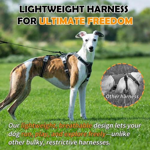 Miniatura 7 de Huntboo Arnés para perro a prueba de escapes, sin tirones, antideslizante, totalmente reflectante, diseño ajustable de 7 puntos para perros Negro