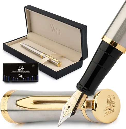 Miniatura 54 de Conjunto de pluma estilográfica Wordsworth & Black, plumín extra fino dorado de 18 quilates, incluye 24 cartuchos de tinta, convertidor de repuesto