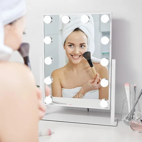 Miniatura 9 de Espejo de tocador con luces, espejo de maquillaje con luces con 9 bombillas LED regulables, 3 modos de iluminación de color desmontables, espejo