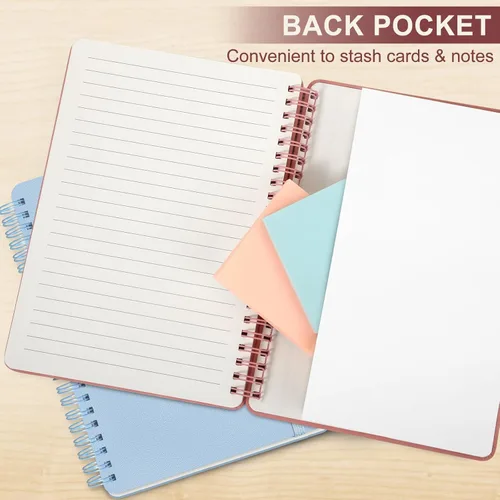 Miniatura 5 de Cuaderno de diario con líneas en espiral, cuaderno A5 de cuero de tapa dura para el trabajo, 5.7''×8.2'', papel grueso de 100GSM encuadernado