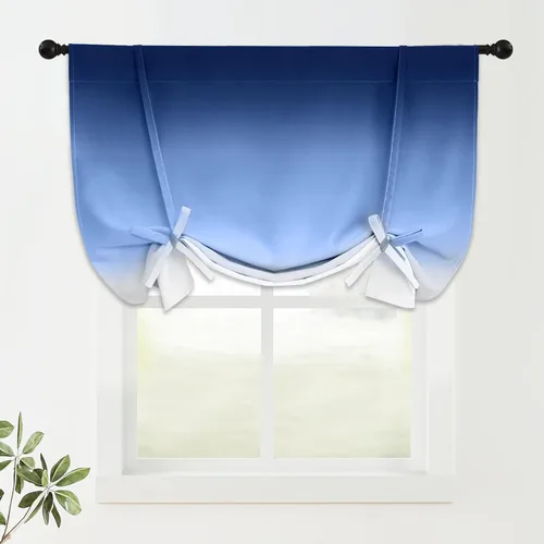 Miniatura 100 de COSVIYA Cortinas 100% Opacas Azul Degradado con Lazos Ajustables para Cocina Aislamiento Térmico Oscurecimiento de Habitación Cenefa con Bolsillo