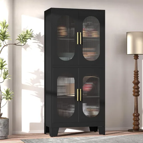 Miniatura 13 de GAIOUS Armario de almacenamiento de metal de 71 pulgadas de alto con 2 puertas y 4 estantes ajustables, armario de despensa de cocina, armario Blanco