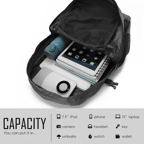 Miniatura 9 de Yaopeing Mochila ligera, plegable de 25 litros, resistente al agua, bolsa de hombro de viaje al aire libre para mujeres y hombres, color negro Azul