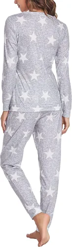 Miniatura 5 de Ekouaer Conjunto de ropa interior térmica de maternidad y lactancia, conjunto de pantalones largos de punto a rayas, capa base superior e inferior