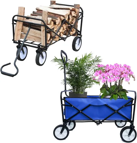 Miniatura 2 de Anwick Carro plegable plegable, carrito de playa resistente con bolsillo lateral, carrito plegable de gran capacidad para deportes de jardín al aire