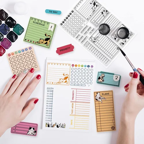 Miniatura 3 de INFUNLY Sellos Transparentes y Troqueles para Hacer Tarjetas Marco Troquel de Corte y Juego de Sellos Sello de Planificación de Fechas para Diario