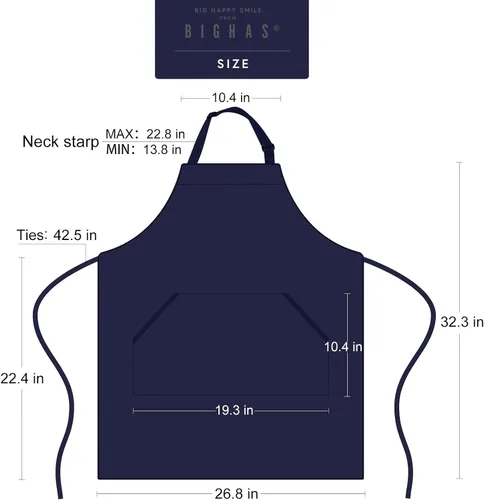 Miniatura 3 de BIGHAS - Delantal ajustable con babero y lazos largos, disponible en 18 colores, ideal para chefs, cocina, hogar, restaurante, mujeres, hombres