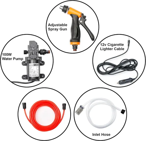 Miniatura 2 de Bomba de hidrolavadora eléctrica inteligente portátil de 100 W, 160 PSI, 12 V, potente kit de lavado de presión portátil con manguera de PVC de 21.3