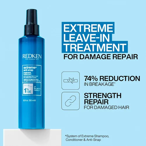 Miniatura 5 de Redken Juego de champú, acondicionador y tratamiento sin enjuague extremo para cabello dañado, repara y reduce la rotura, impregnado con proteínas