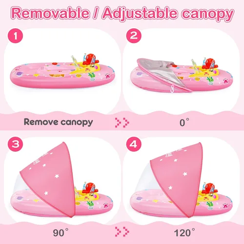 Miniatura 5 de EZIGO Baby Pool Float with Canopy UPF50+ Sun Protection, Inflatable Kids Pool Floats with Ocean Animal Toys for Baby 6-36 Months, Infant Swimming