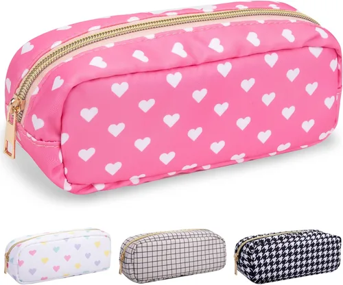 Miniatura 9 de izuzta Bolsa de maquillaje pequeña de nylon para bolso, linda bolsa de cosméticos con cremallera, bolsa de maquillaje preppy, Azul, Mini 2-Azul