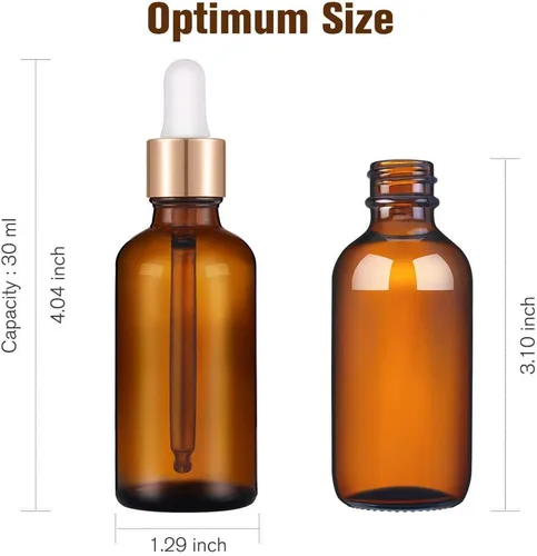 Miniatura 5 de PrettyCare Paquete de 4 botellas con cuentagotas de aceites esenciales, botellas vacías de tintura para cuidado personal y belleza, Ámbar