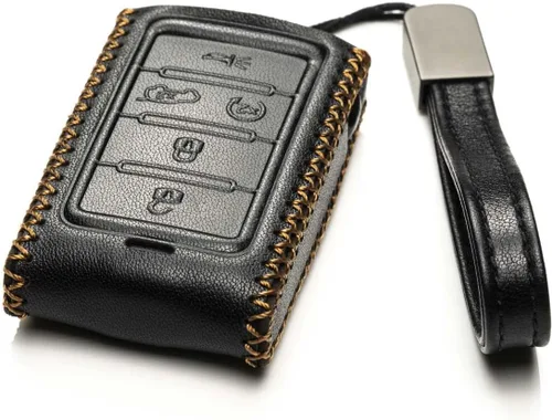 Miniatura 2 de Vitodeco Funda de cuero genuino para llavero inteligente compatible con Jeep Wagoneer, Grand Wagoneer, Grand Cherokee 2022-2025 (5 botones, negro)