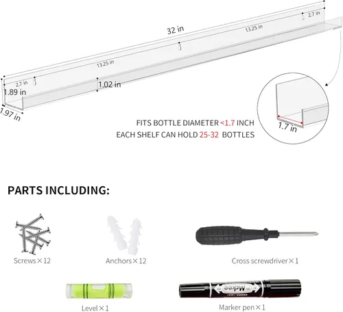 Miniatura 3 de Sezanrpt Estante acrílico para esmalte de uñas de 32 pulgadas para pared, organizador de esmalte de uñas transparente montado en la pared para 192