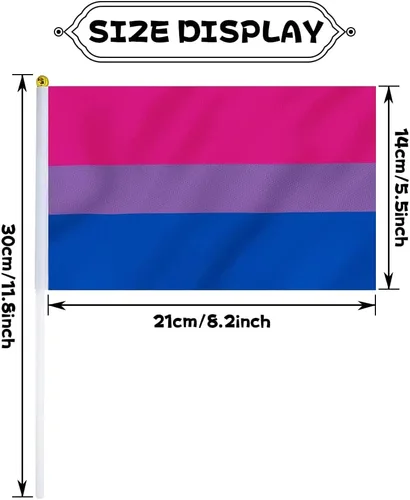 Miniatura 2 de Bandera bisexual con bandera bi, pequeña mini banderas de mano con orgullo bisexual en palos para desfiles, fiestas, festivales y decoraciones