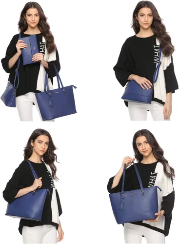 Miniatura 181 de Juego de 4 bolsas modernos para mujer de cuero sintético: bolso tote, bolso de hombro, bolso de mano y cartera.