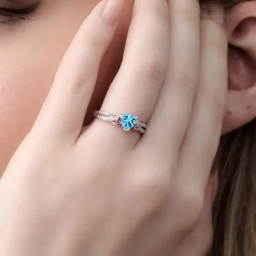Miniatura 4 de Gem Stone King Anillo de compromiso con piedra preciosa y diamantes con forma de corazón de 0.236 in Plata 925 y oro rosa de 10 quilates Anillo