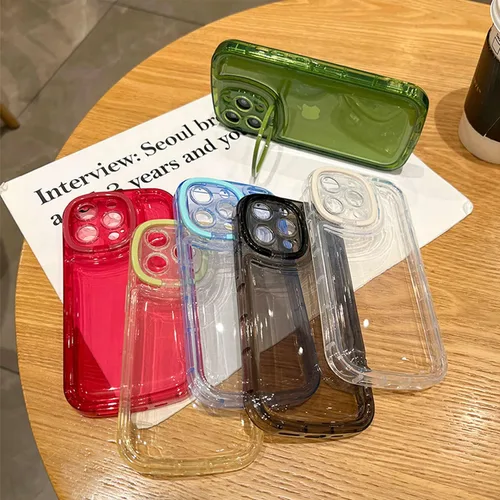 Miniatura 5 de Ownest Funda compatible con iPhone 13 Pro Max con función atril transparente, diseño creativo con soporte para cámara para TPU delgada, a prueba