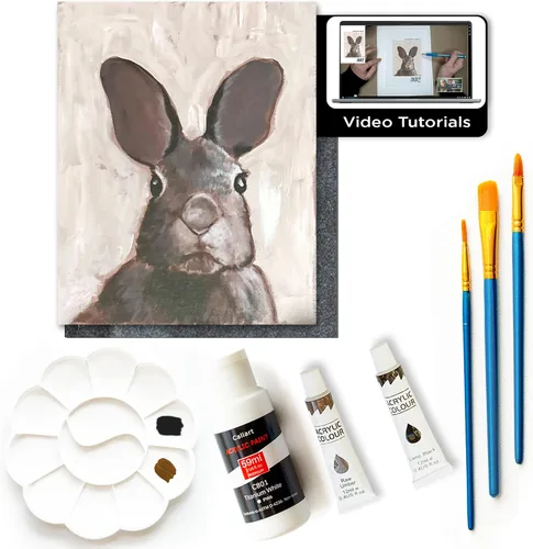 Miniatura 2 de Kit de pintura artística para adultos con tutoriales en video - Aprende a pintar Baby Bunny - Juego de pintura acrílica de 9 piezas y suministros
