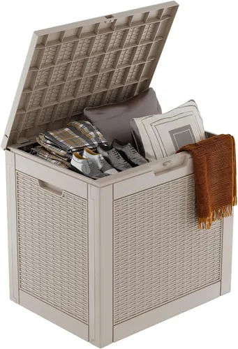 Miniatura 38 de Caja de cubierta para exteriores de 120 galones, cajas de almacenamiento impermeables con cerradura para herramientas de jardín, cojines de Gris